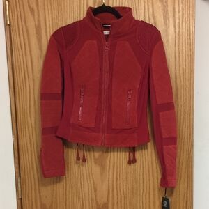 Blanc Noir Women's Red Leather Bomber Jacket